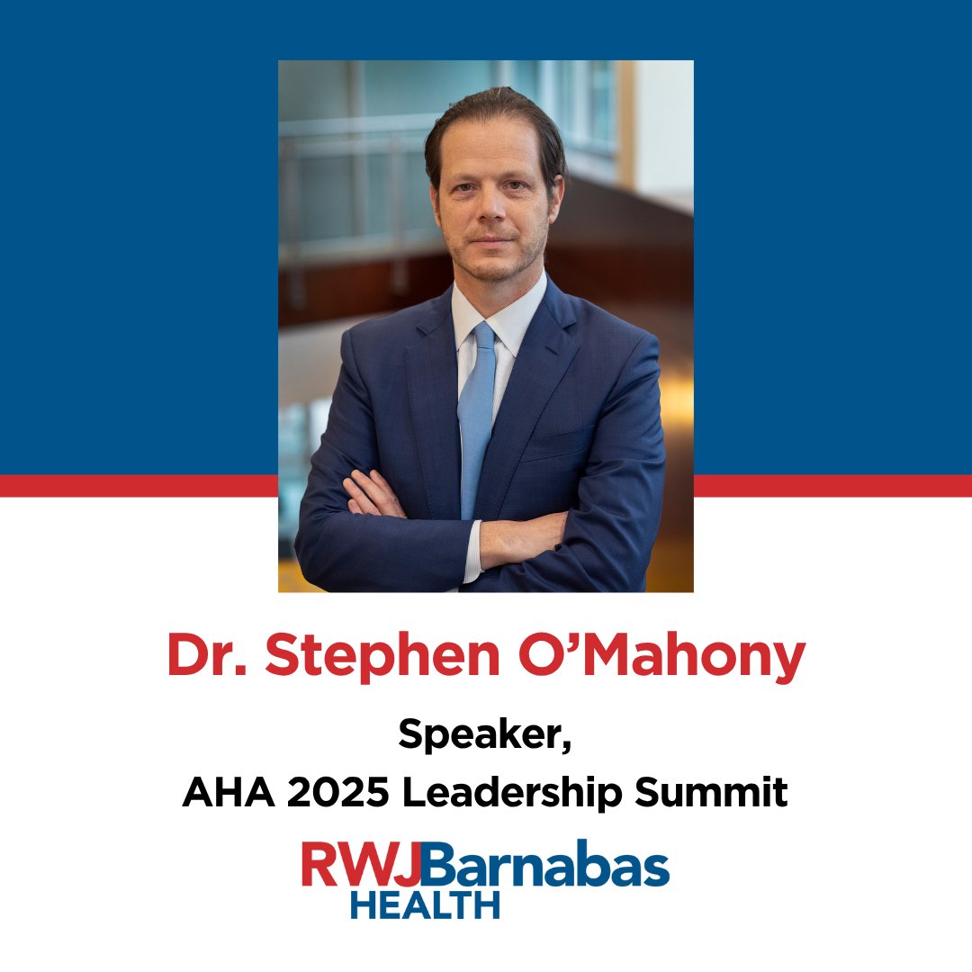 RWJBarnabas's tweet photo. Next week, Dr. Stephen O’Mahony, our Senior Vice President and Chief Medical Information Officer, will speak @ahahospitals' 2025 Leadership Summit to discuss strategies for incorporating medical and technological breakthroughs in care delivery.
#AHASummit #LetsBeHealthyTogether https://t.co/PUuCNgp7TN