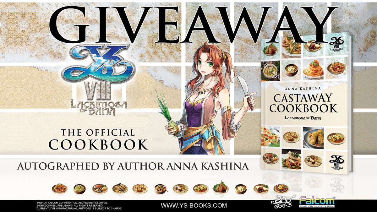 We are doing a GIVEAWAY of the LACRIMOSA OF DANA: CASTAWAY COOKBOOK with <a href="/Ys_Novels/">Ys Novels</a>! 

To enter:
- Follow <a href="/NISAmerica/">NISAmerica</a> &amp; @dragonwellbooks
- Retweet this post
- Comment your favorite #YsVIII character

The last day to enter is July 22 at 11:59 PT!

Good luck!