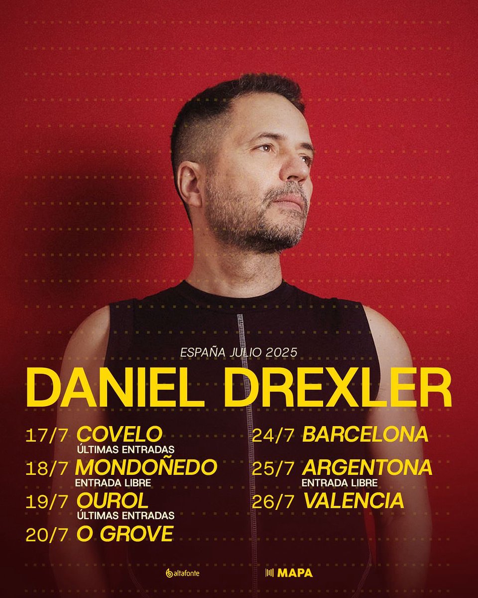 el jueves arrancamos para galicia! Atención, quedan pocas entradas para los conciertos de Covelo y Ourol!!
🎫 linktr.ee/danieldrexler