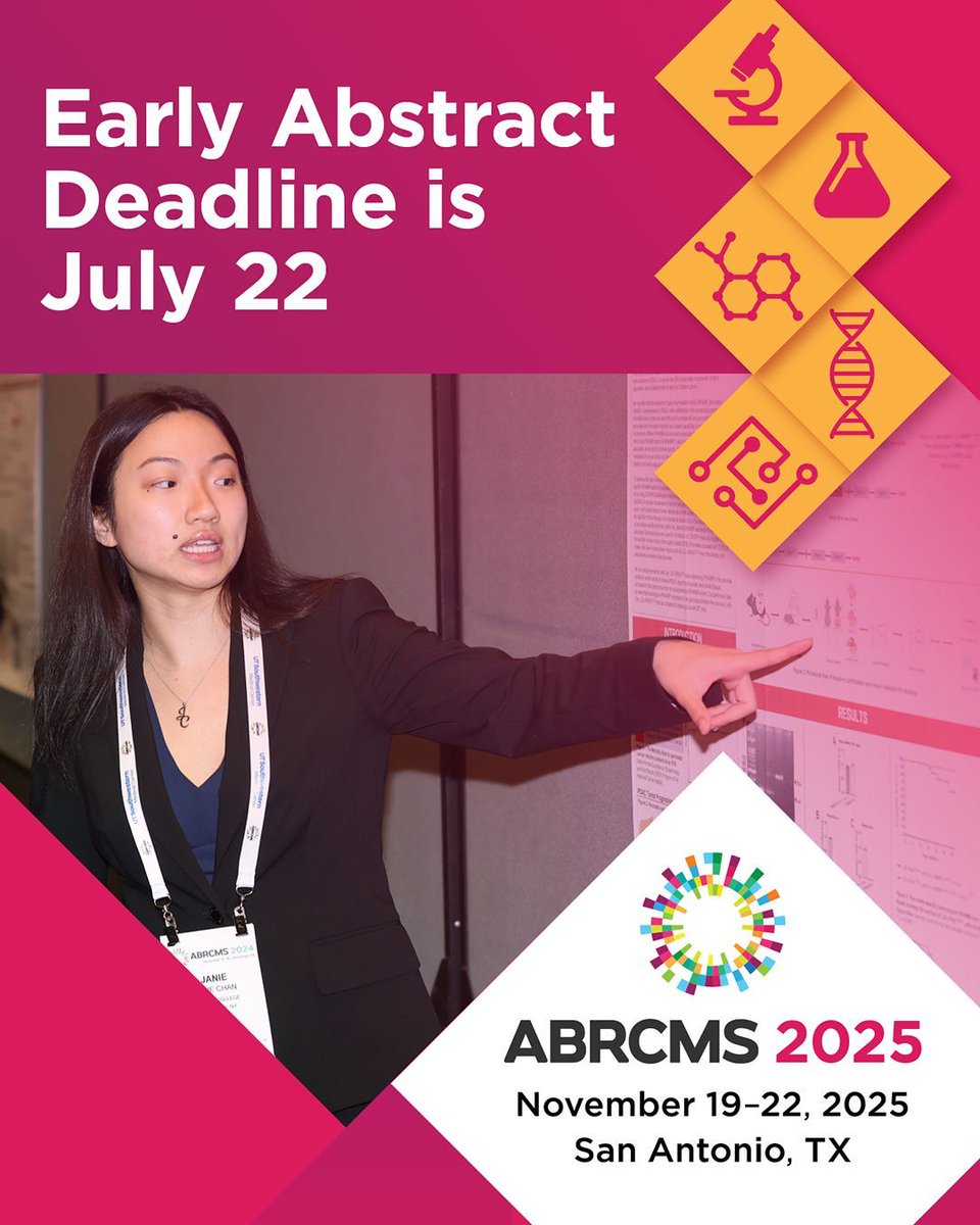 ABRCMS's tweet image. Only 1 week left to submit your #ABRCMS2025 abstract & travel award application for early review! 🚨
Submit by July 22 to be considered for early evaluation.
Early review notifications will be sent on August 8. 📬
Get a head start — submit now!
abrcms.org/present-at-abr…