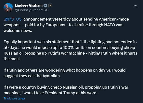 Europeans 🤡 pay for American weapons sent to Ukraine.
Trump prolongs the agony of Ukrainians and shrinks the territory of Ukraine every day.
Russia cannot be brought to its knees, not even slowed down.
Along with Ukraine, NATO, Europe, and ultimately the USA fall.

RUSSIA, China