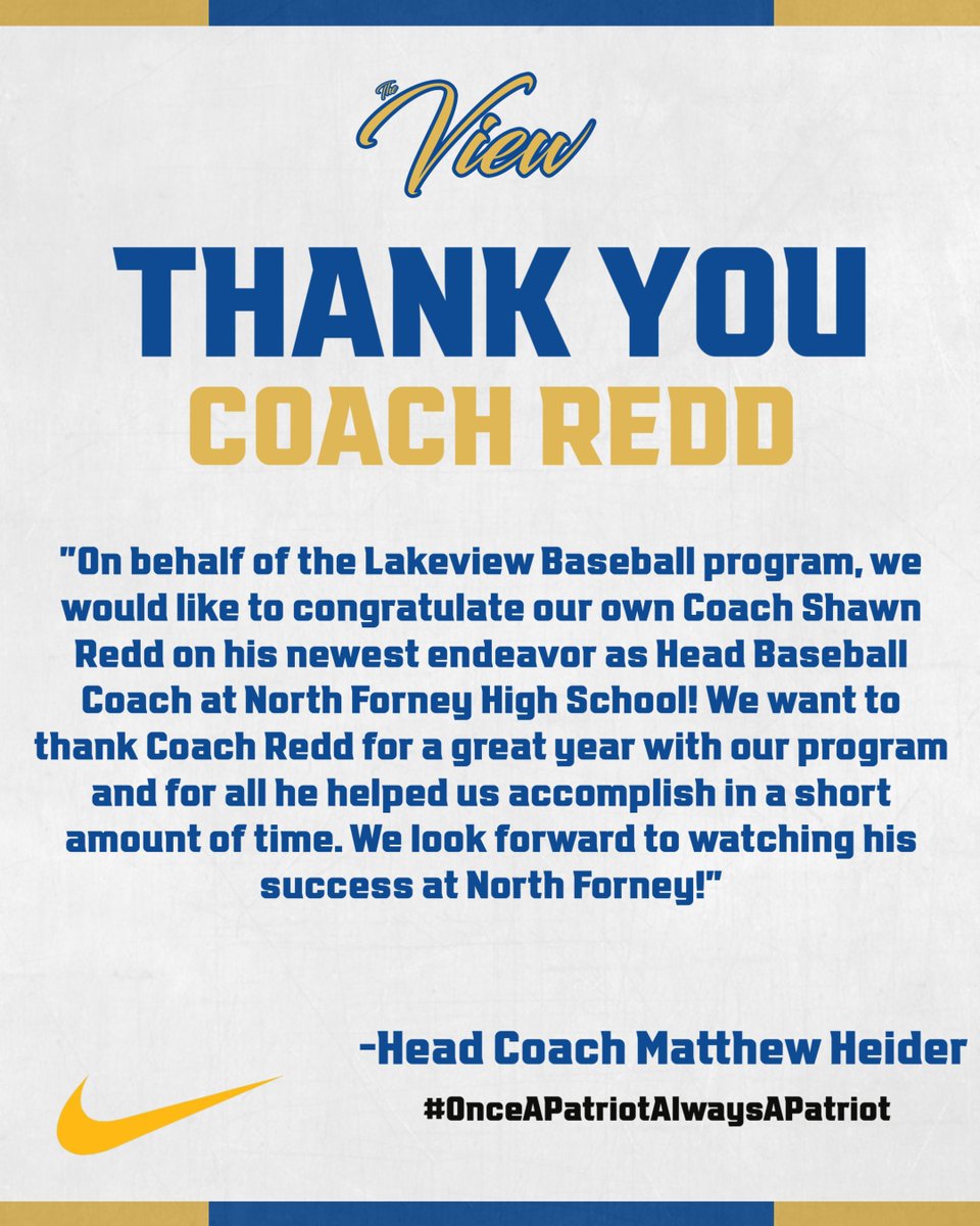 Lakeview Centennial HS Baseball (@lcpatsbaseball) on Twitter photo We wanted to congratulate Coach Redd (<a href="/ShawnRedd/">Shawn Redd</a>) for his newest endeavor as the Head Baseball Coach at North Forney <a href="/NFBaseball/">North Forney Baseball</a>! Thank you Coach for everything! #WeAreLC #WelcometoTheVIEW We wanted to congratulate Coach Redd (<a href="/ShawnRedd/">Shawn Redd</a>) for his newest endeavor as the Head Baseball Coach at North Forney <a href="/NFBaseball/">North Forney Baseball</a>! Thank you Coach for everything! #WeAreLC #WelcometoTheVIEW