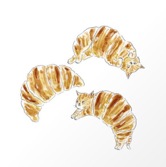 I wish I could get #croissant #cats from the bakery! Fun #cat #illustration by #tocorocomugi. Seen at bit.ly/catcroissant