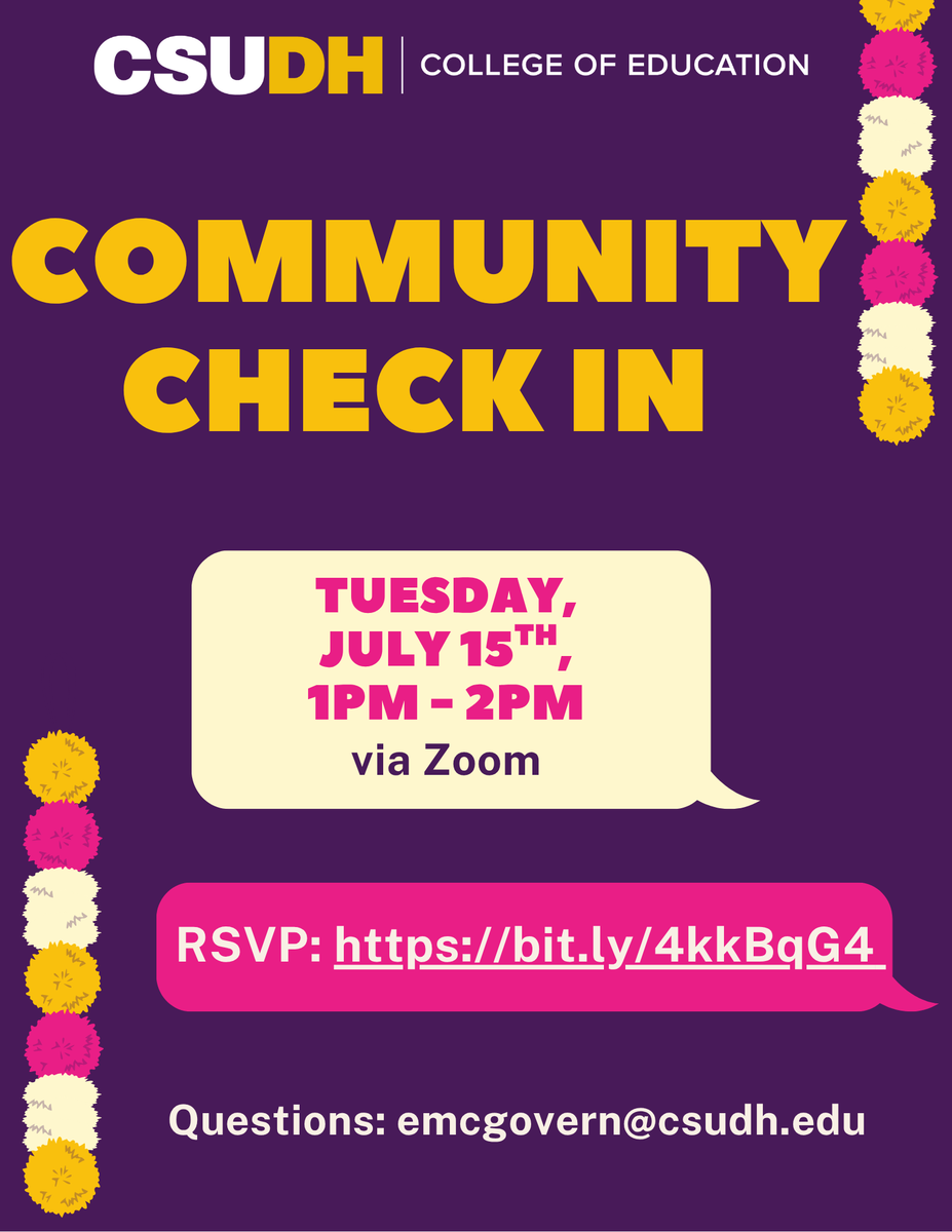 📣 Attention students! We are holding a community check-in today (7/15) at 1PM via Zoom for those who'd like to join us to discuss current events that are impacting our students, their families &amp; communities.

RSVP: bit.ly/4kkBqG4

#COEFamily 💙