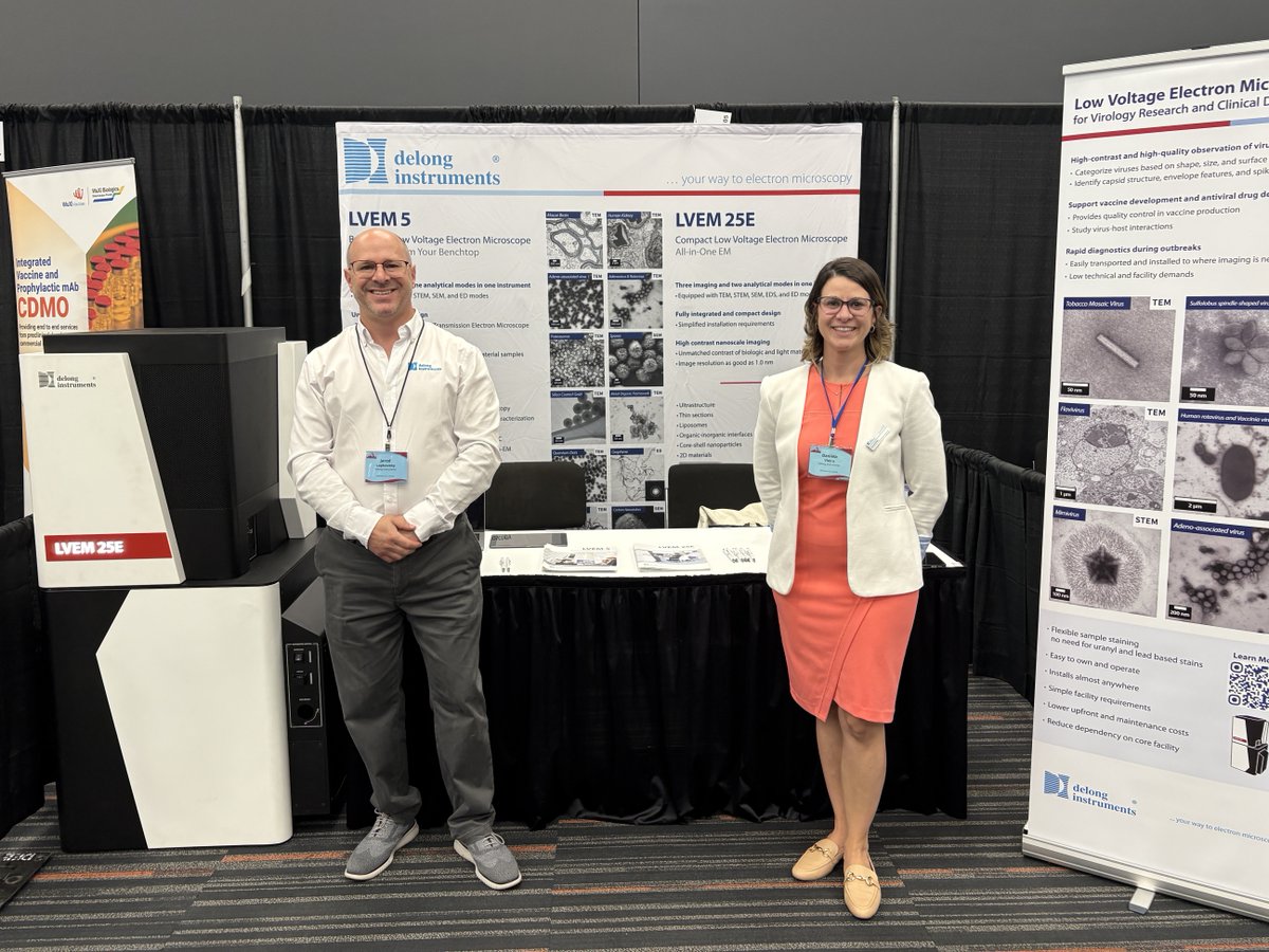 DelongAmerica's tweet image. We’re live at #ASV2025!
Stop by Booth #105 to meet Jared Lapkovsky, Daniela Vieira, and Emma Melanson. We’ll be here today through Thursday sharing how Low Voltage Electron Microscopy (LVEM) is powering virus imaging and research.
#LoveVirology #LVEM