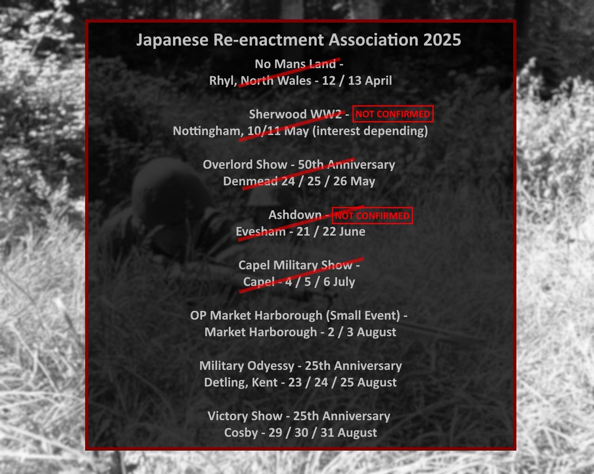 JReenactmentUK's tweet photo. 2008年に設立されたJRAは英国を拠点とする協会で、大正から昭和にかけての日本帝国陸海軍の歴史を教えることを目的としています。

今年のイベントは以下の画像の通りです。 https://t.co/7HFLlHjQsF