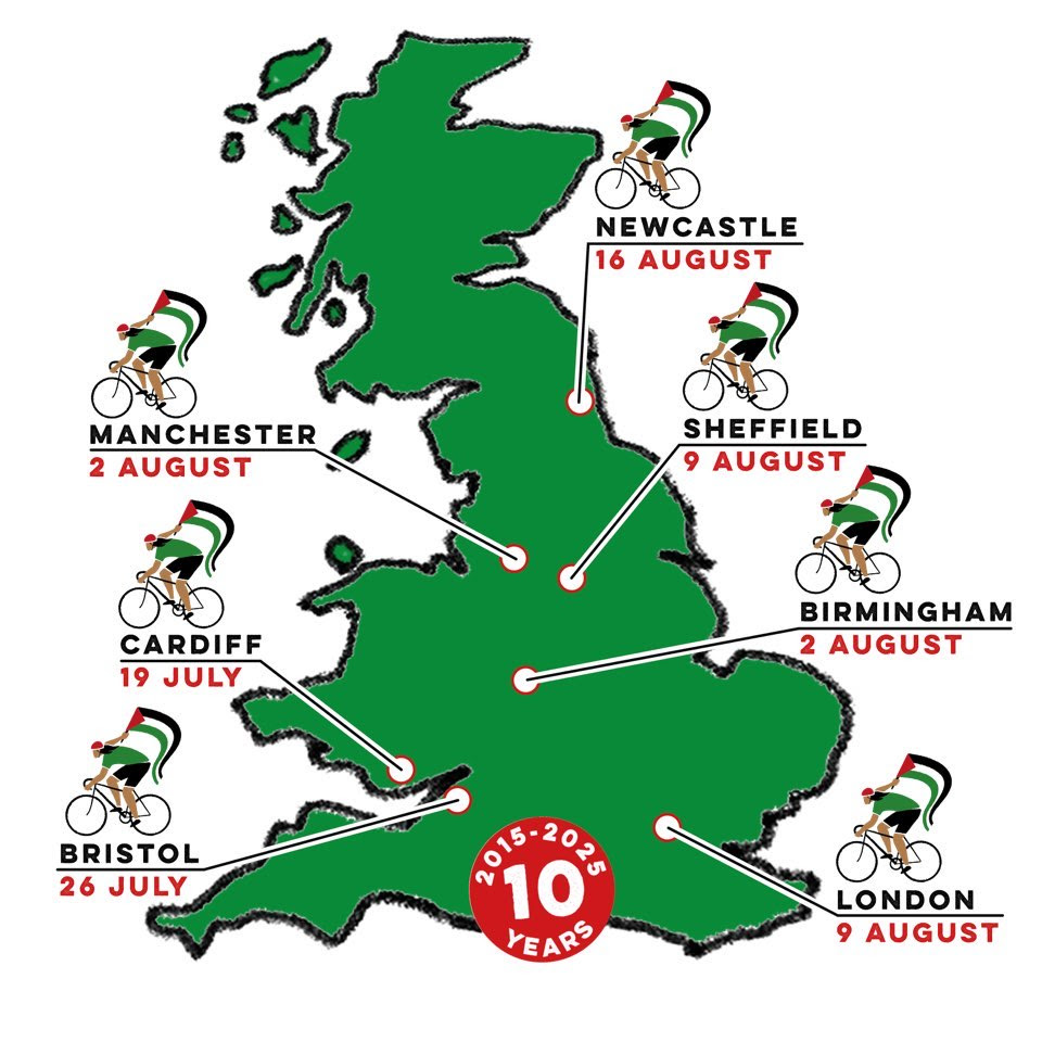 bigride4pal's tweet image. The Big Ride begins in Cardiff! - mailchi.mp/thebigride4pal…
#NEWSLETTER
- #BigRide25 kicks off in Cardiff on 19 July
- Bookings close soon for the other cities!
- A message from Woooah Jeremy Corbyn!
- solidarity actions happening near you.