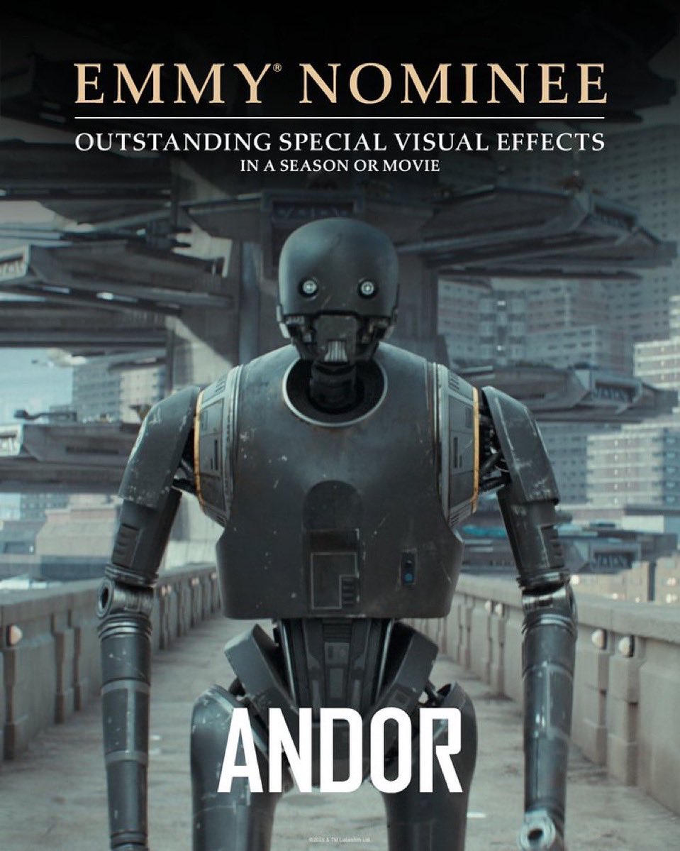 ILMVFX's tweet image. Congratulations to Mohen Leo, TJ Falls, Luke Murphy, Neal Scanlan, Scott Pritchard, Joseph Kasparian, Sue Row, Paolo D’Arco, and Jean-Clément Soret for their #Emmy® nomination for Outstanding Special Visual Effects in a Season or Movie for their work on #Andor!