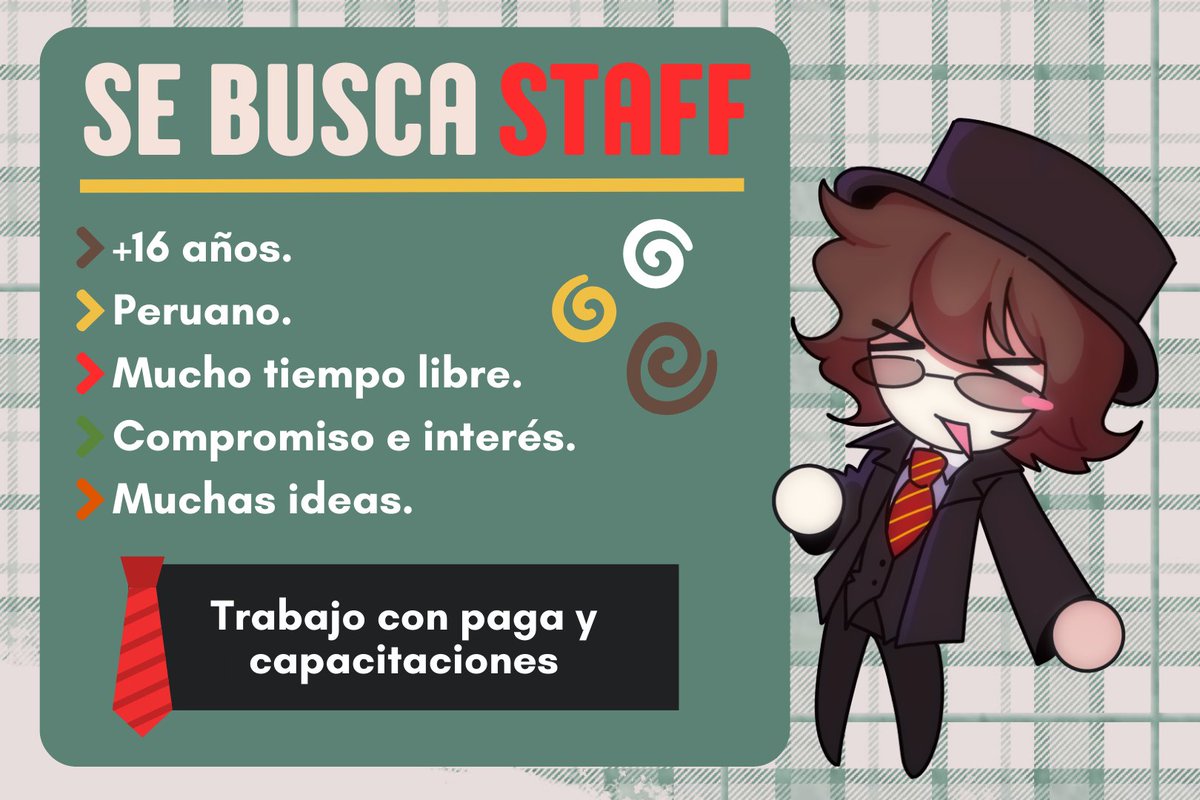 🎩 ¡SE BUSCA STAFF PARA EL CANAL! 🧠
MÁS INFO EN EL SERVER DE DISCORD: discord.gg/HKd3vP28mC   

¿Tienes +16 años, eres peruano y tienes mucho tiempo libre?
¿Te apasiona crear ideas, aportar al equipo y trabajar con compromiso?

🟢 ¡ESTAMOS BUSCANDO GENTE COMO TÚ!

🔸
