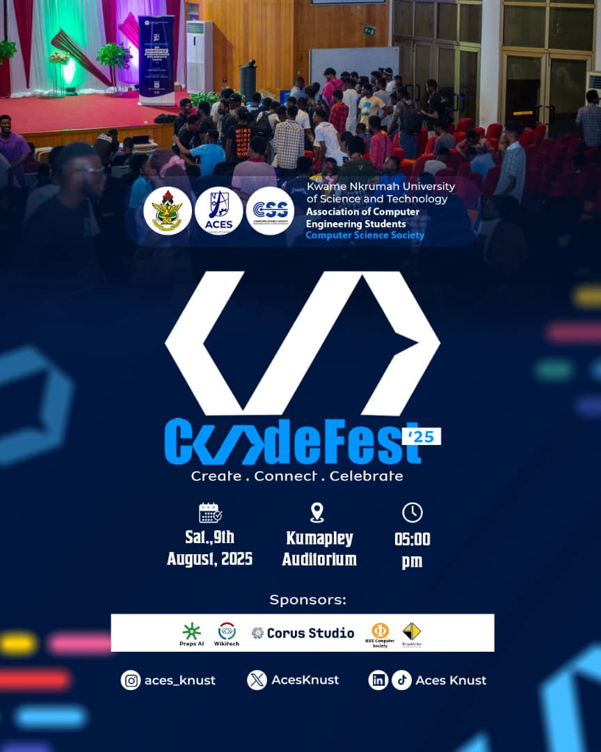 AcesKnust's tweet image. ๐ตโช CODEFEST '25 โช๐ต
Create. Connect. Celebrate.
From blazing code to board games, team spirit to tech talk. Codefest is where ideas spark, friendships form, and memories are made๐๐พ
Whether you're here to compete, chill, learn, or just vibe, there's something for everyone.