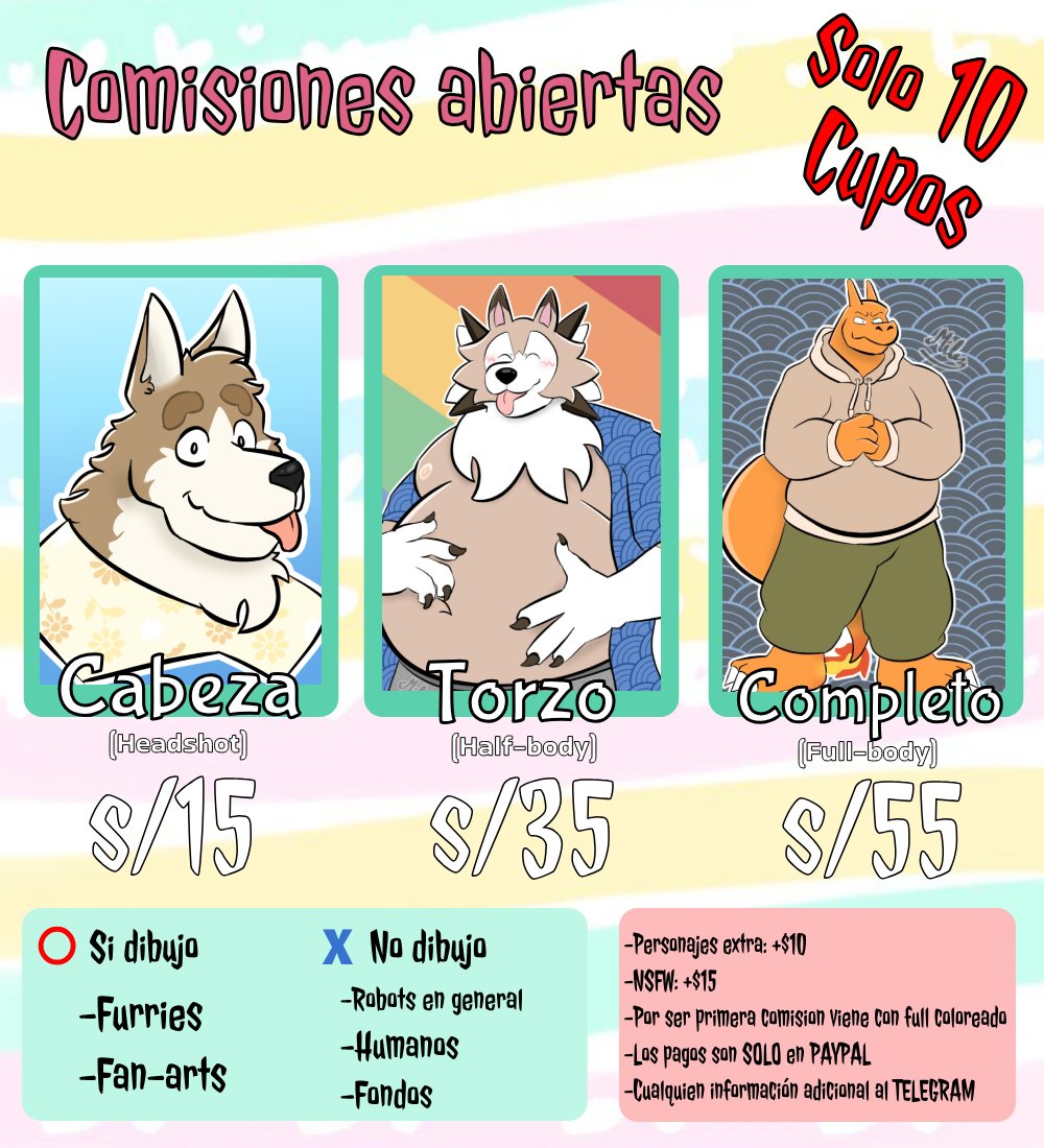 ¡¡¡Abriendo comisiones!!!
Solo 10 Cupos ❤️‍🔥❤️‍🔥
Precios especiales para Perú 
Si están interesados, DM mi Telegram @Miles o al X