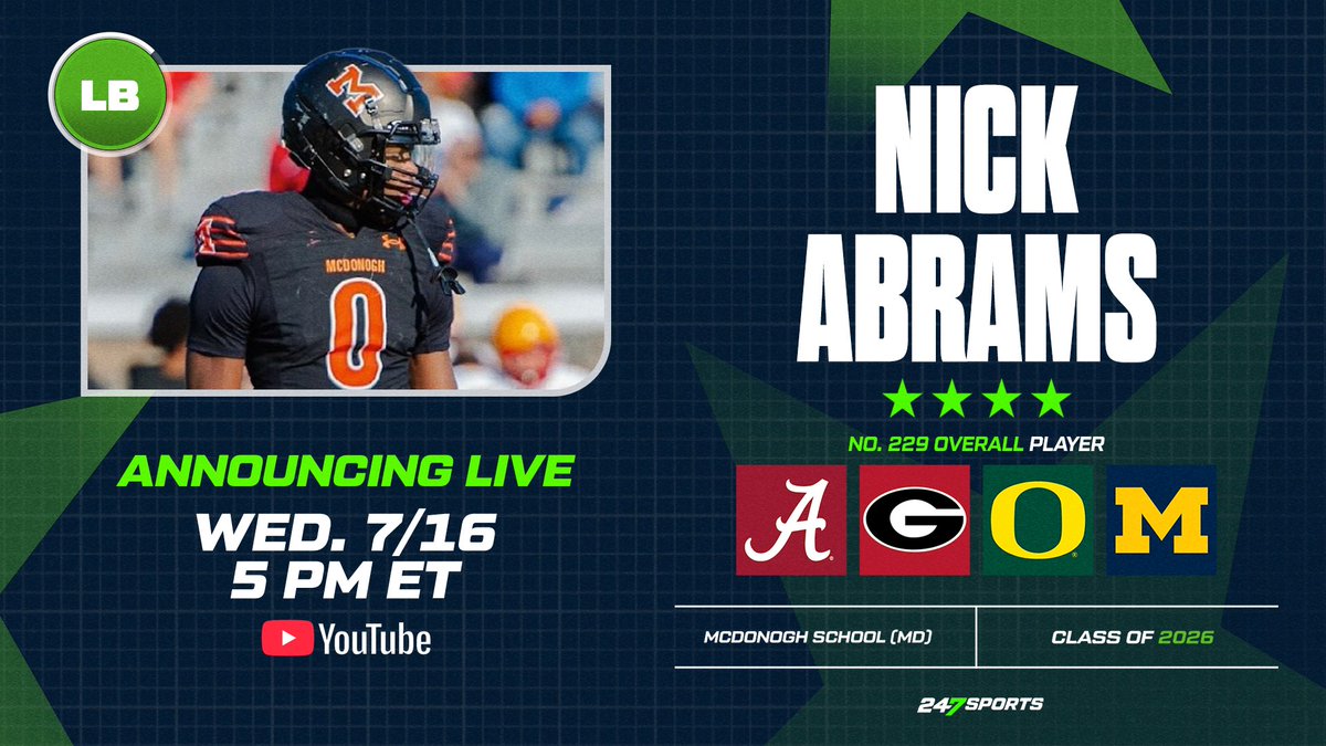 BrianDohn247's tweet image. Top247 LB @thenickabrams is announcing his college choice Wednesday with @247Sports. He broke down his four finalists the day before his decision.
247sports.com/article/top247…