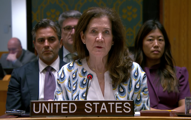 USUN's tweet image. Together with Greece, the U.S. led the UNSC in extending reporting on Houthi attacks in the Red Sea. These terrorist strikes threaten global trade & regional security—and must stop now. We also condemn Iran’s continued violations of UNSCR 2216 enabling Houthi violence.…