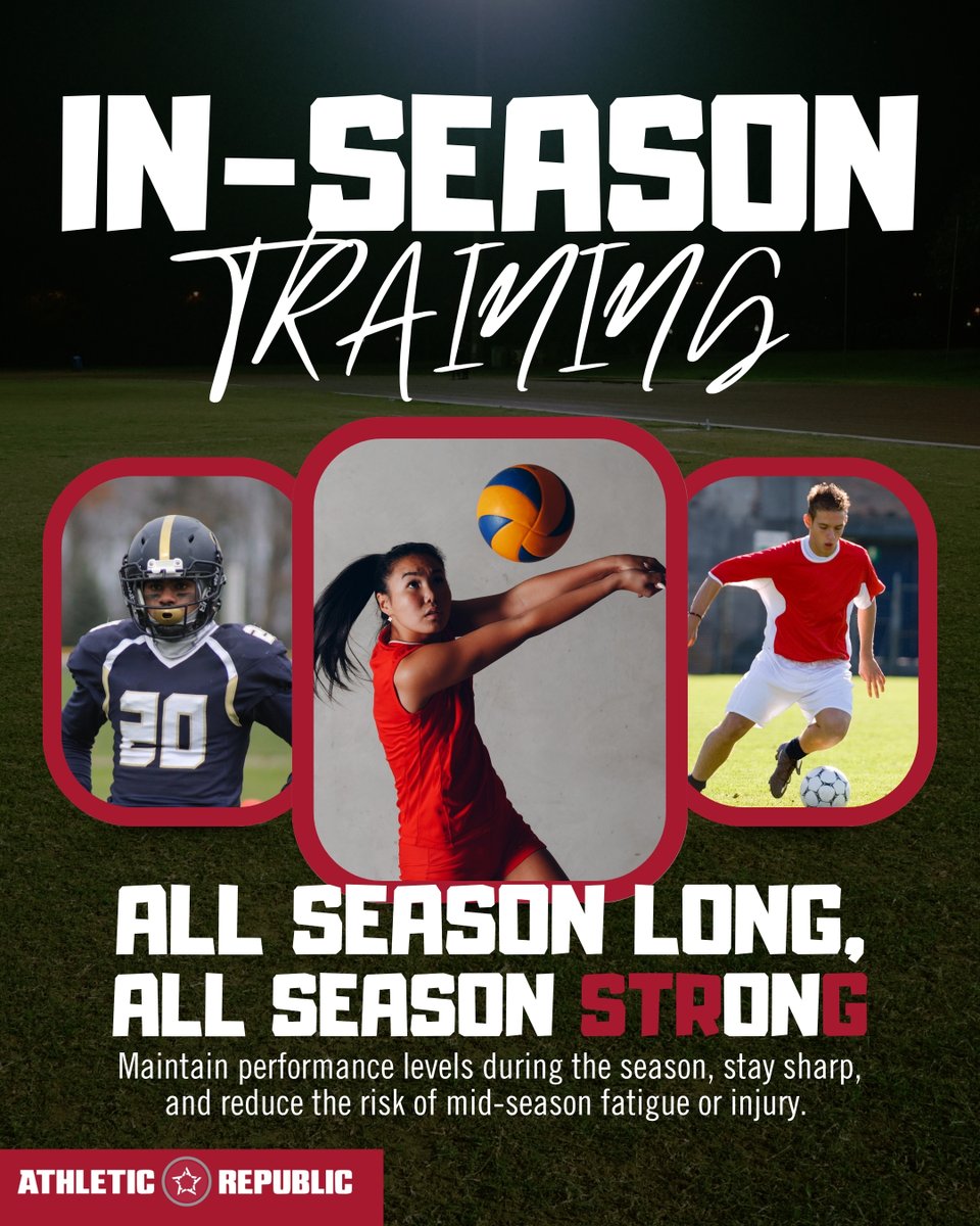 🏈🏐⚽ In-season doesn't mean ease up, it means level up. Our in-season training helps athletes maintain peak performance, stay sharp, and reduce the risk of mid-season fatigue or injury.

No matter the sport, we’ve got the science, the system, and the support to keep you playing