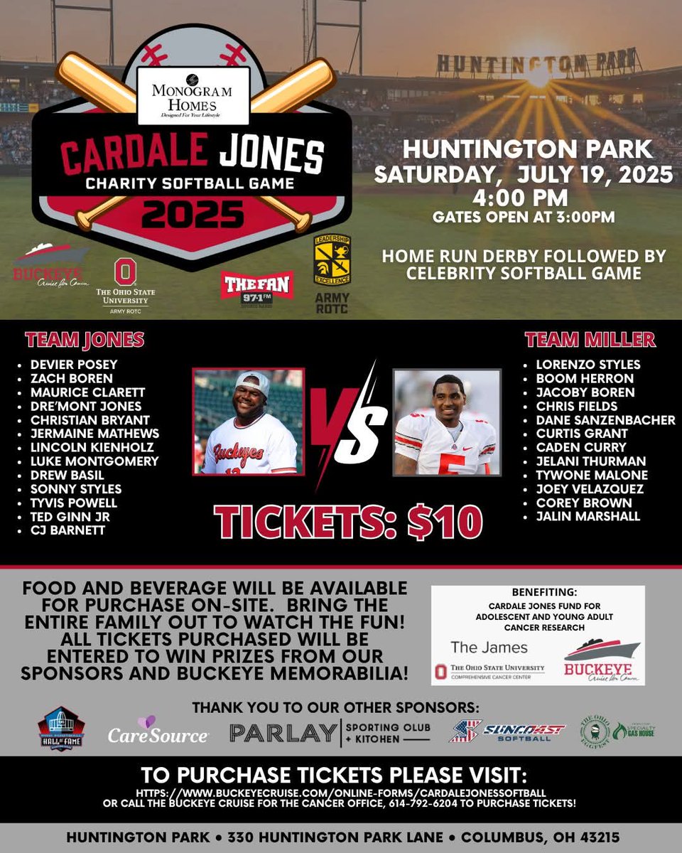 Have you snagged your ticket to see Team Jones (<a href="/CJ1two/">Cardale Jones</a>) take on (<a href="/BraxtonMiller5/">BRAXTON MILLER</a>) in the Cardale Jones Charity Softball Game?!

Buckeye Greats vs Current Buckeye Athletes! It's perfect for the whole family!  What team are YOU picking??

🎟️: buckeyecruise.com/online-forms/c…