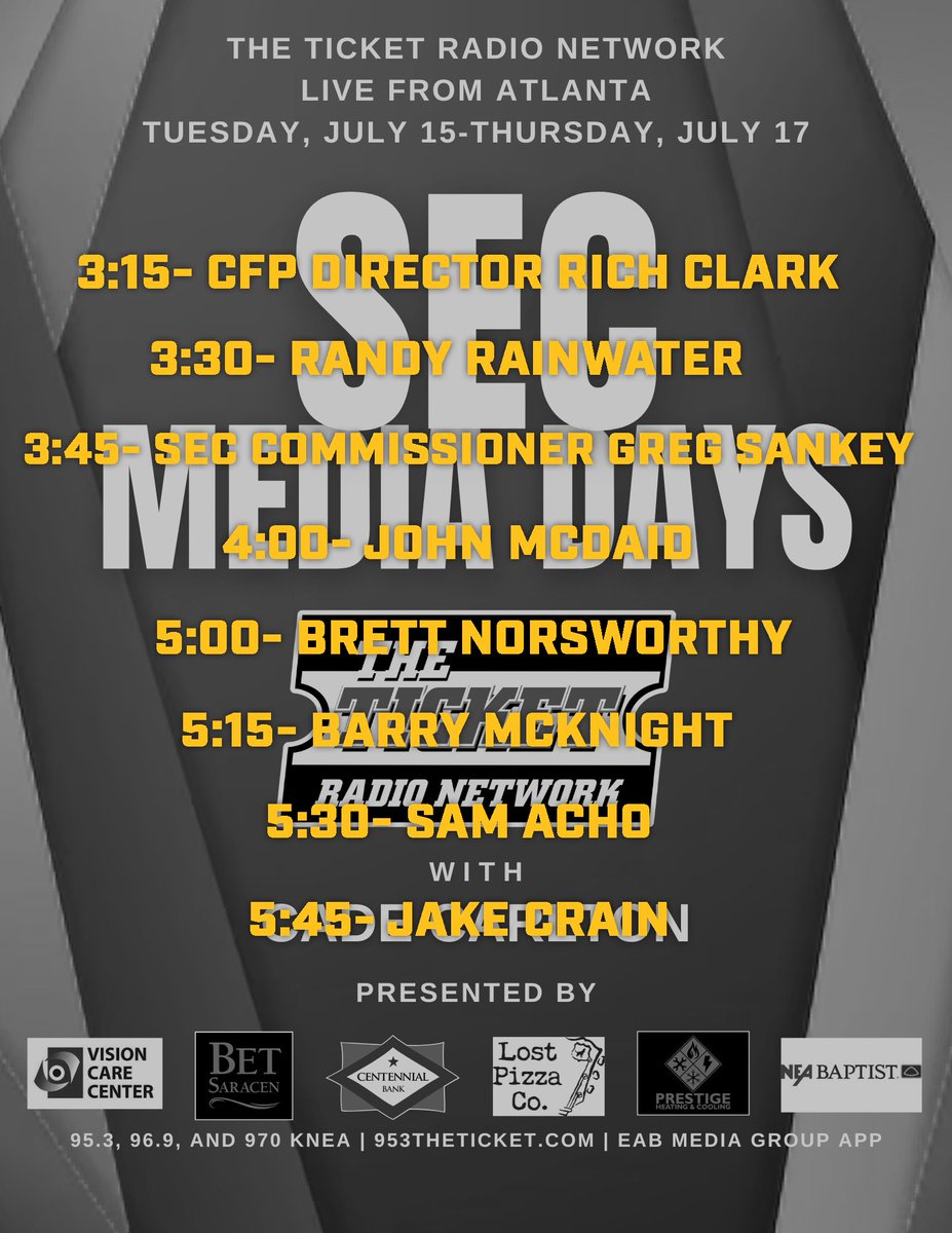 TheTicketRadio's tweet image. We’re live from SEC Media Days this afternoon from 3-6 pm on The Ticket.