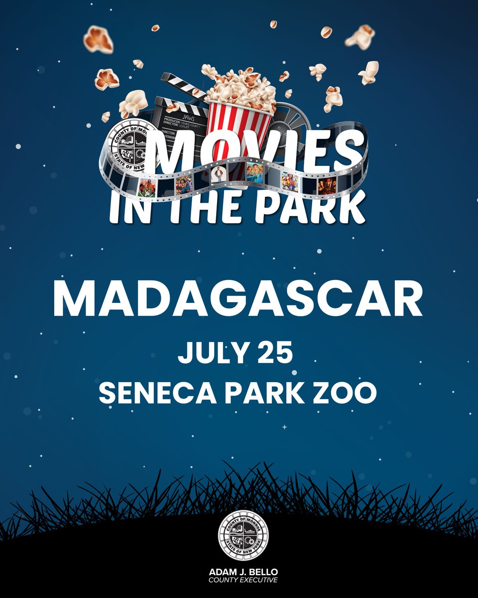 CountyExecBello's tweet image. Get ready to move it, move it! Join us for a wild night under the stars with a free screening of Madagascar —the movie that’ll get the whole family grooving! 🦁🐧
📅 July 25
🕗7pm
📍@senecaparkzoo
🎟️ Free family fun!