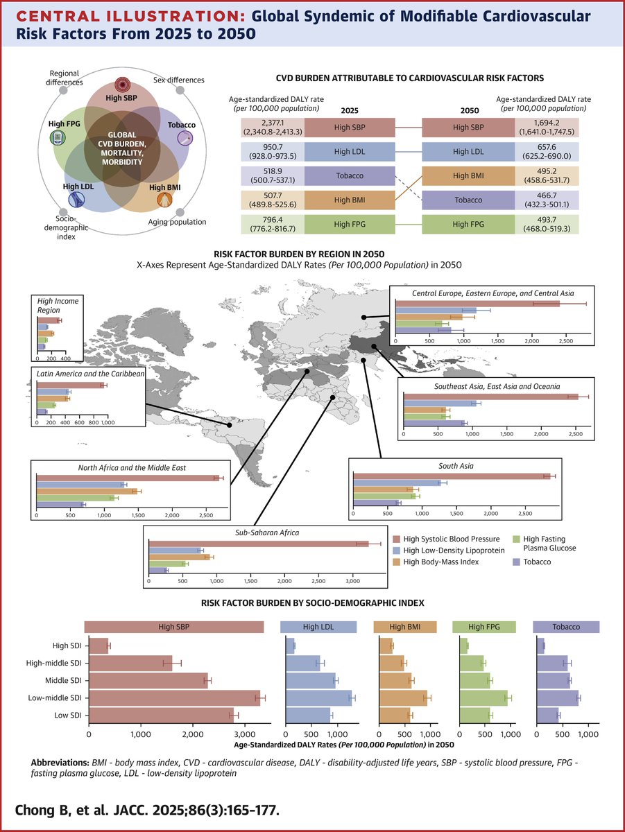 Risk factors are rising, even as care improves. This global forecast reveals a syndemic of #CVD risk fueled by aging and growth 📊⚠️

🔗 jacc.org/doi/10.1016/j.… #JACC #GBDstudy
