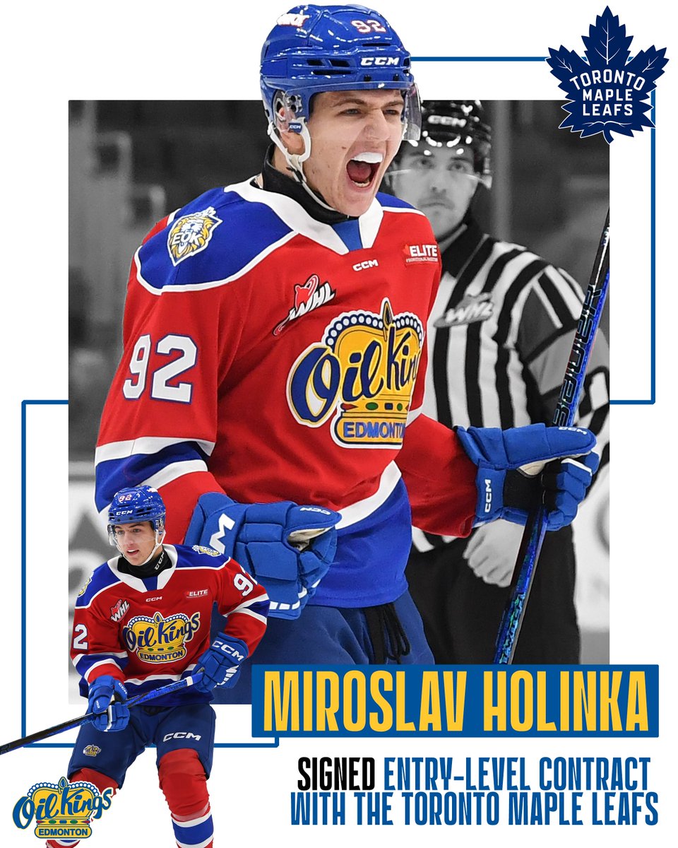 EdmOilKings's tweet image. 🍁 OFFICIALLY A BUD! 🍁
Oil Kings F Miroslav Holinka has signed a three-year entry-level contract with the @MapleLeafs! Congrats, Miro! 🤩
🔗READ HERE: chl.ca/whl-oilkings/a…