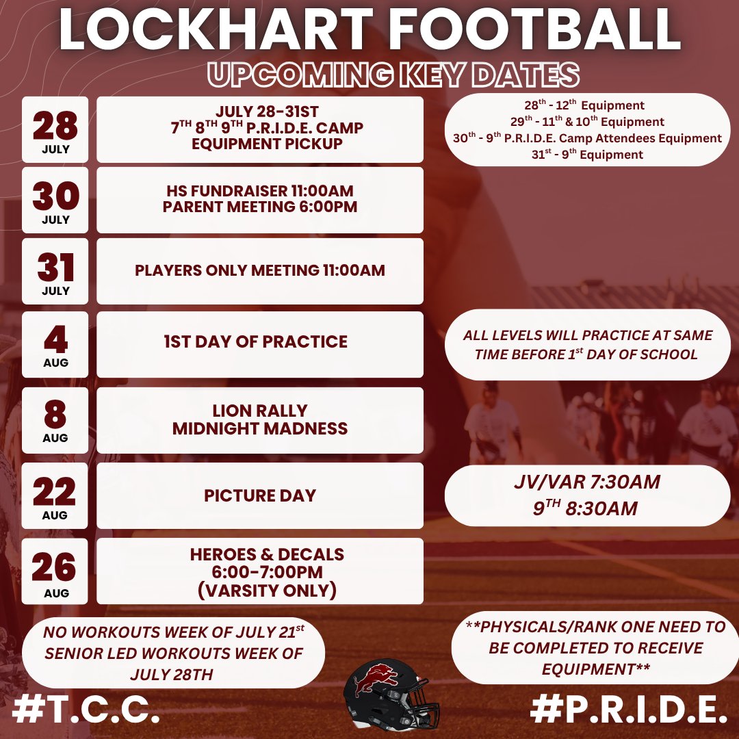 Key dates to be aware of Lockhart Football Families!