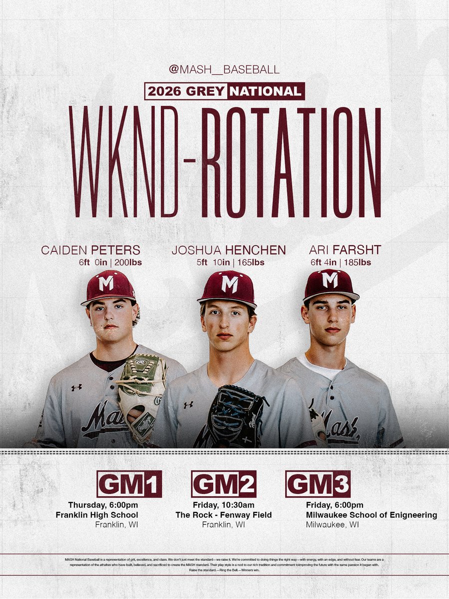 MASH Baseball (@mash__baseball) on Twitter photo 2026 Grey National Weekend Rotation ๐
GM1: <a href="/peters_caiden/">Caiden Peters</a>
GM2: <a href="/Josh_henchen12/">Josh Henchen</a>
GM3: <a href="/arifarsht9/">Ari Farsht</a> 2026 Grey National Weekend Rotation ๐
GM1: <a href="/peters_caiden/">Caiden Peters</a>
GM2: <a href="/Josh_henchen12/">Josh Henchen</a>
GM3: <a href="/arifarsht9/">Ari Farsht</a>