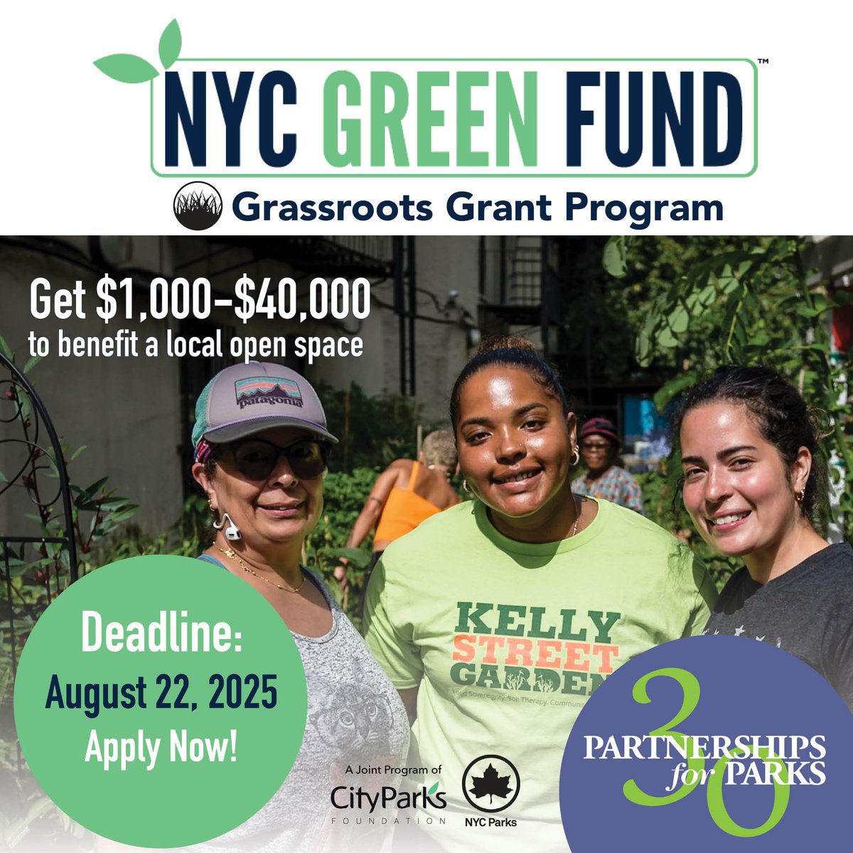 Have a great idea for your local park or open space? Need funding to make it happen? Apply for $1,000 to $40,000 and one or two-year funding through the NYC Green Fund Grassroots grant program! Attend an info session with @pfpnyc - learn more &amp; register at bit.ly/PfPGrants