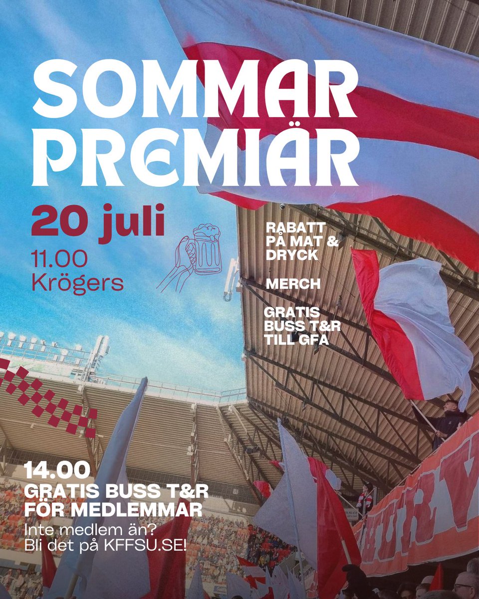 På söndag är det äntligen dags för KFF igen!

Uppladdning sker som vanligt på Krögers och vi erbjuder gratis transport till GFA t&amp;r för våra medlemmar! Vi ses på Krögers på söndag!

Läs mer på kffsu.se/WP_KFFSU/?p=42…

Upp I år!