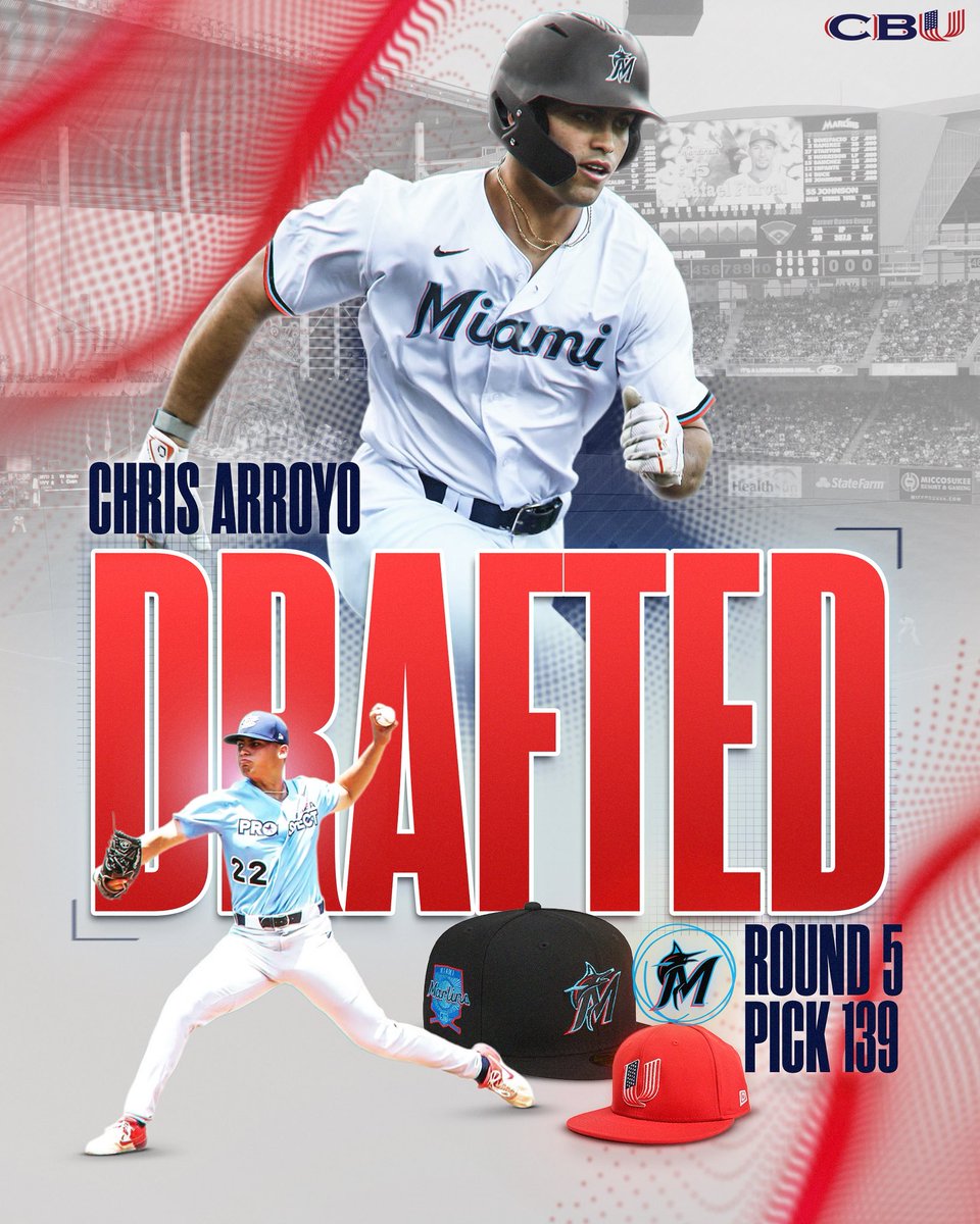 🚨: MLB DRAFT ALERT🚨

It’s been a busy 48 hour for CBU AND REDHATNATION with 6️⃣ players in total. We will be releasing updated graphics for our guys as they become available .

Congrats to 2022 REDHAT Alumnus Chris Arroyo on his selection to the @marlins 

ROUND: 5️⃣
PICK: 1️⃣3️⃣9️⃣