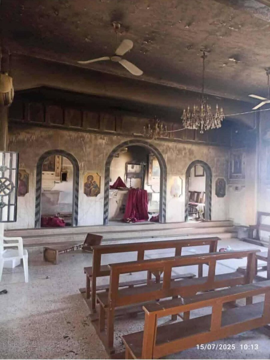 BREAKING: Syrian Security Forces have set fire to St. Michael Church in the village of Al-Surah al-Kabira in southern Syria.