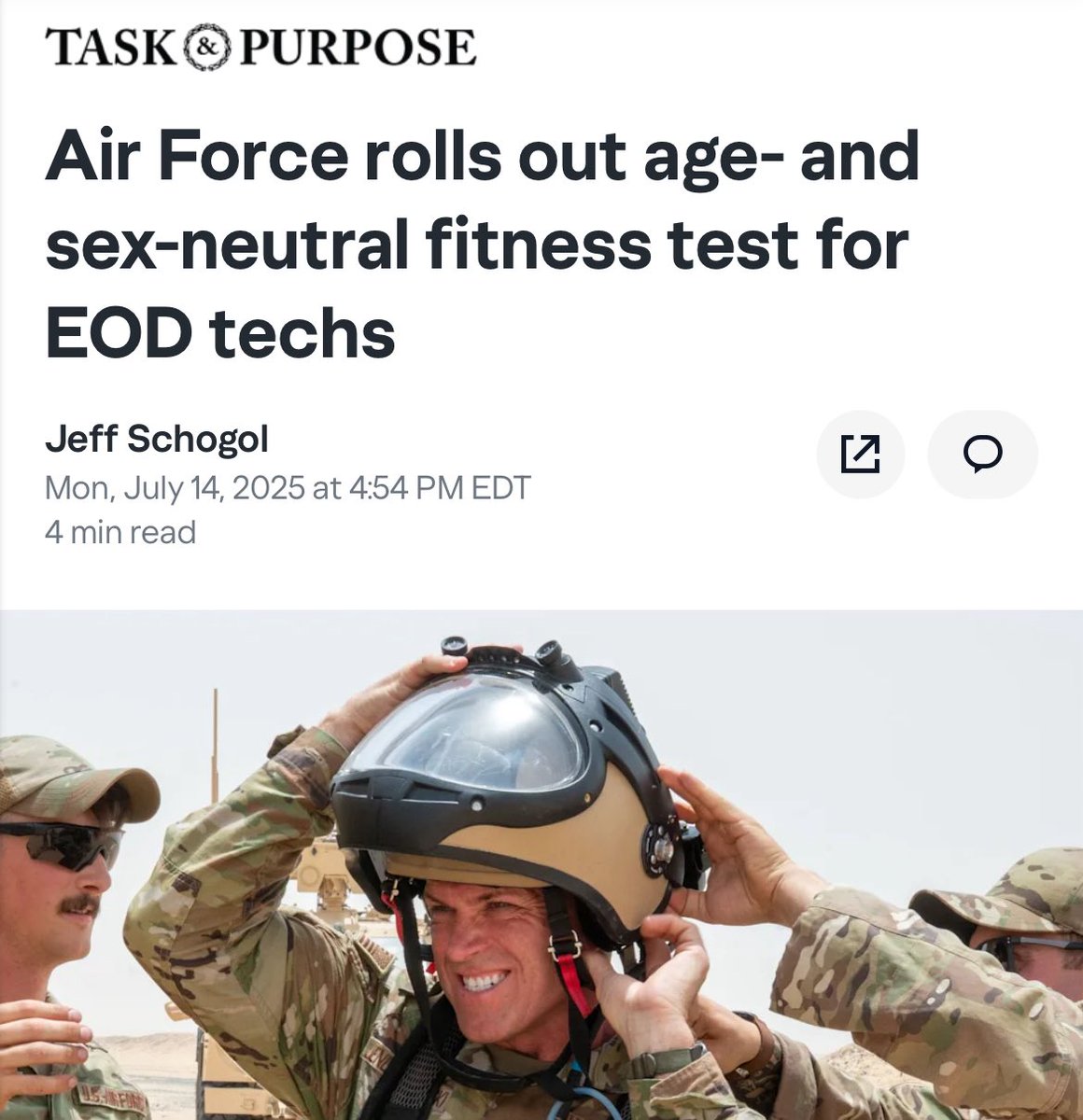 SecDef's tweet image. If you want to be an Air Force EOD tech, you must meet the same standard, regardless of age or sex.
Excellence doesn’t care who you are. It demands results.
Our standards will be high and unwavering.