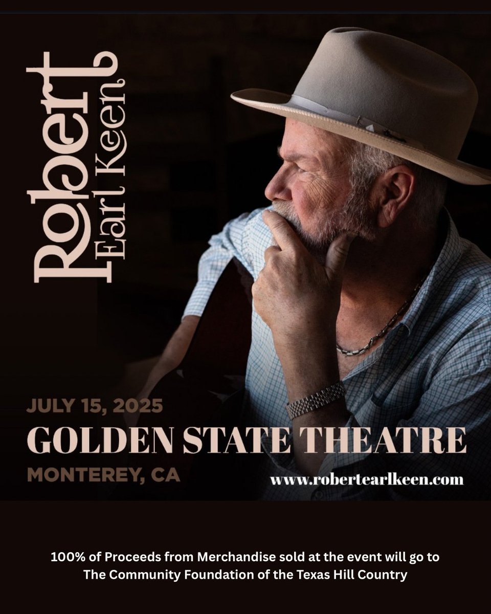 robertearlkeen's tweet image. MONTEREY, CA: SEE Y’ALL TONIGHT!
💯% of proceeds from all merch sold tonight will go to the Community Foundation of the Texas Hill Country, supporting flood relief and rescue efforts.
See y’all soon! -REK
