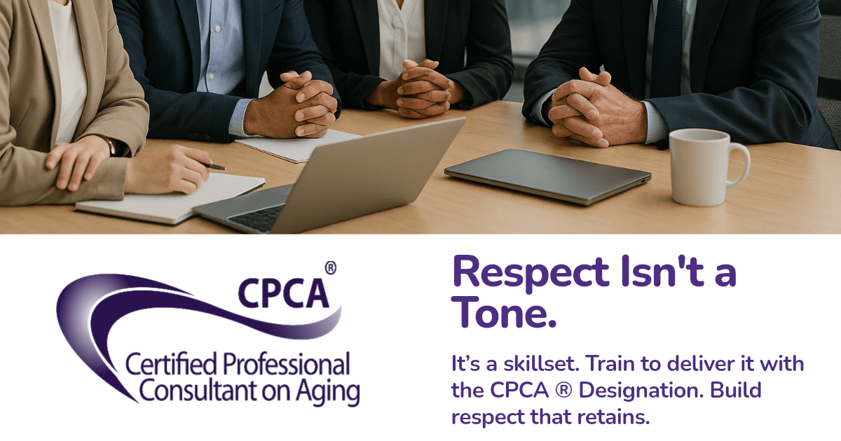 AgeFriendlyBiz's tweet photo. Respect isn’t a vibe.
It’s a skillset.
The CPCA® Designation trains professionals to honour lived experience, speak to what matters, lead with authenticity, and build lasting trust with clients over 50.
https://t.co/yq7cQWkvTV
#CPCA #ClientRespect #AgeRelevant https://t.co/7AdkQIBsaH