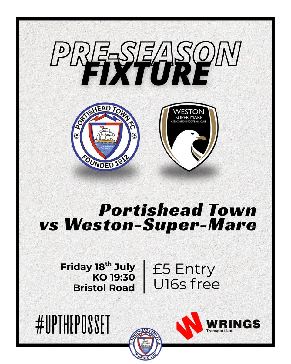 Portishead Town FC ๐ (C) again. (@portisheadtown) on Twitter photo Massive game Friday night as we welcome National League South side <a href="/WSM_AFCOfficial/">Weston-super-Mare AFC</a> to Bristol Road.
The sun will be back, weโll have a bouncy castle, inflatable darts & an ice cream van - fun for all the family & a hell of a game of football.
#uptheposset ๐ค๐ค
<a href="/swsportsnews/">South West Sports News</a> Massive game Friday night as we welcome National League South side <a href="/WSM_AFCOfficial/">Weston-super-Mare AFC</a> to Bristol Road.
The sun will be back, weโll have a bouncy castle, inflatable darts & an ice cream van - fun for all the family & a hell of a game of football.
#uptheposset ๐ค๐ค
<a href="/swsportsnews/">South West Sports News</a>