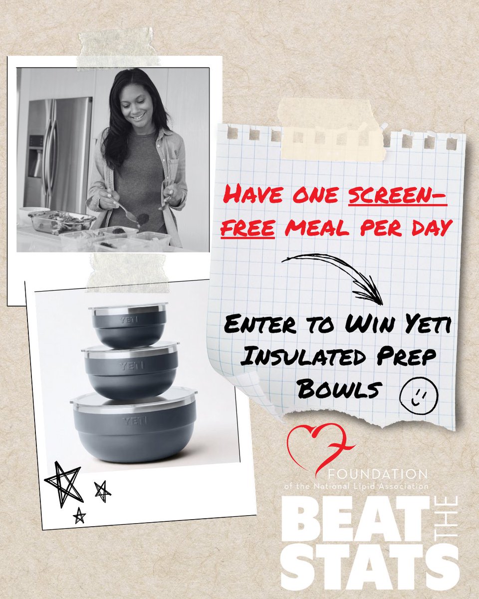 foundationofnla's tweet image. 📣Midweek check-in! Have you gone screen-free for one meal a day this week?
There’s still time to complete the Week 3 #BeatTheStats challenge (July 12–18) and enter to win YETI insulated containers!
Log your progress in YuMuuv with code LIPID-MOVES.🍽️
🔗yumuuv.com/en/get