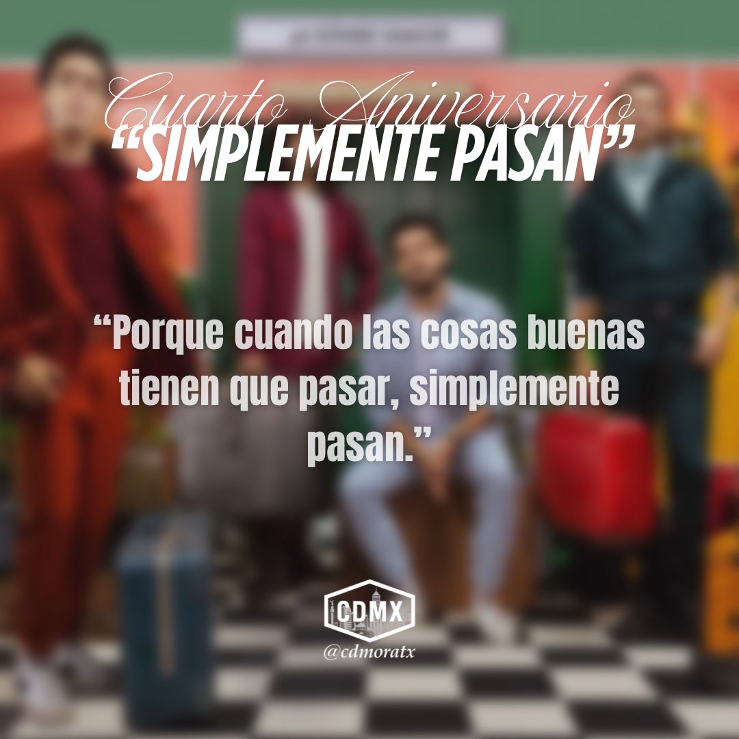 cdmoratx's tweet photo. 🎉 “Simplemente Pasan” cumple 4 años.
Una canción que nos enseñó que lo mejor no siempre se planea… simplemente pasa. ✨
Y que a veces, lo único que hace falta es decir:
“Que lo peor que puede pasar… es que nos gustemos.” ❤️‍🩹

 #simplementepasan #morat #moratbanda #moratfans https://t.co/zZKBGZYk5i