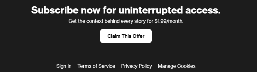 SashaBaksht's tweet image. First Accept all cookies for your convenience, then - dude, you can't read, you must pay.
@business