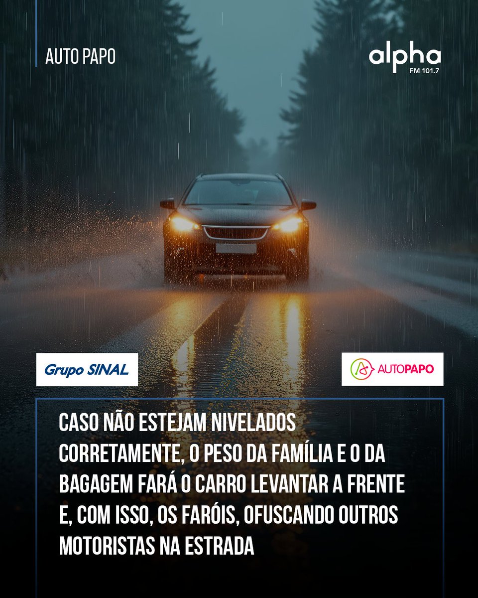 Fique atento à regulagem dos faróis!

Se o seu automóvel não tiver o sistema automático de nivelamento, o peso da família mais o da bagagem fará o carro levantar a frente, e, com isso, os faróis, ofuscando outros motoristas na estrada durante a noite.

#publi #autopapo