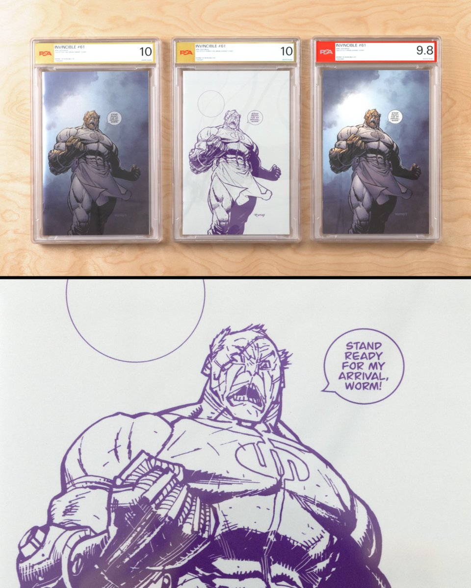 PSAcard's tweet image. A wave of Invincible variant covers just came through the grading room.
Which one’s your favorite? 💥