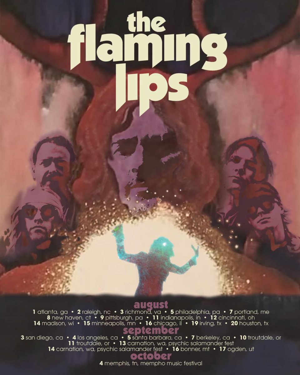 On August 1st in Atlanta, The Flaming Lips begin their United States Summer Tour 2025 and will play 25 shows across the country concluding in Memphis on October 4th. 

These are the first American shows of the year and likely the only for the rest of 2025.

August 1- 20