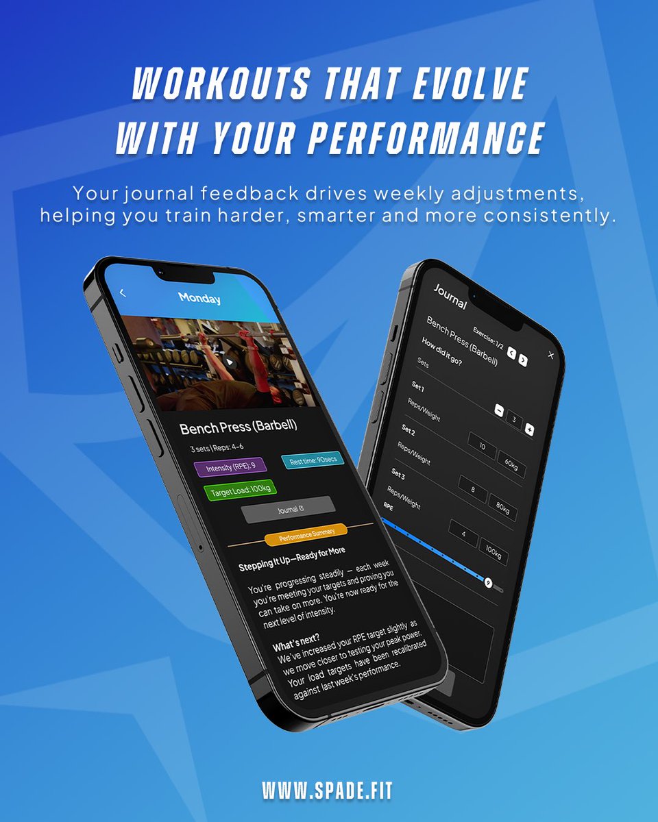 SpadeFit's tweet image. We’ll write your workout plan and update it every week based on how your body responds. 
 
OUT NOW!
 
 #SpadeFit #AppLaunch #HealthTech #FitnessApp #WorkoutProgram #PersonalTrainer #Adaptive