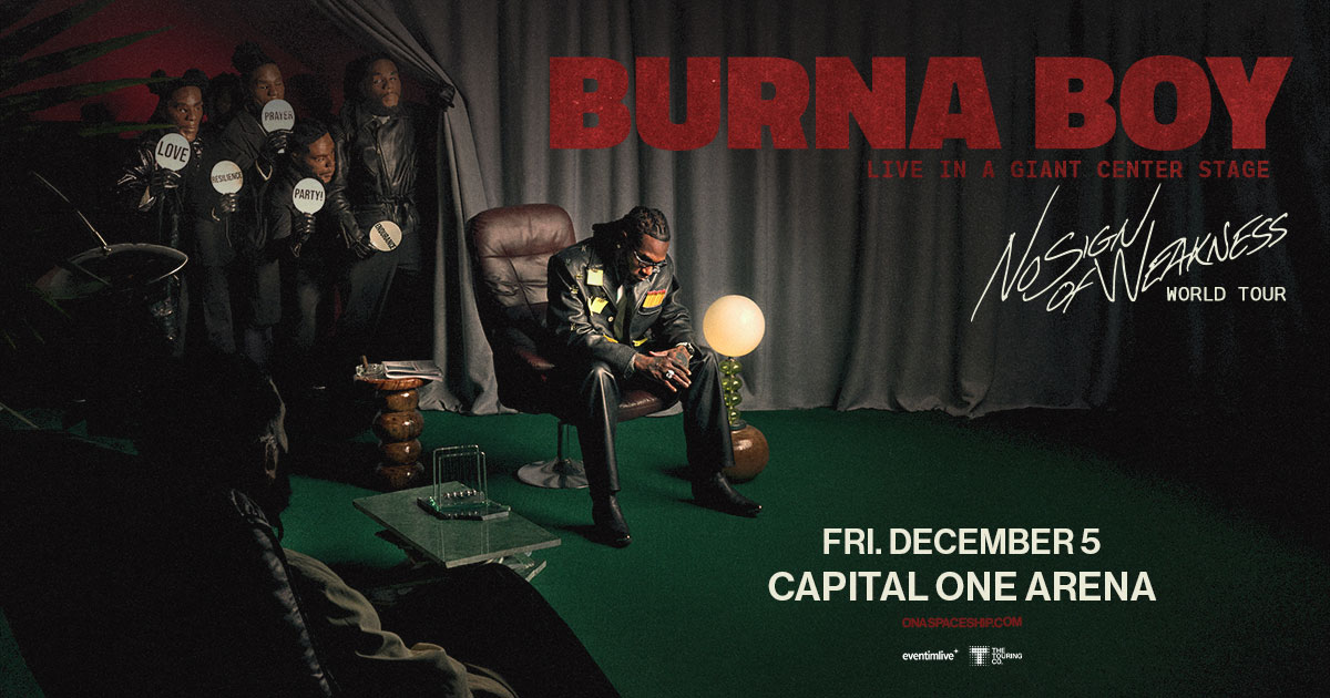 CapitalOneArena's tweet image. Listening to one thing and one thing only today: Burna Boy's new No Sign of Weakness album🎵 Counting down the days until we get to hear it live at Capital One Arena on December 5! Listen to the album and get tickets to his show at the links below👇
🎫 bit.ly/4lURPCw…
