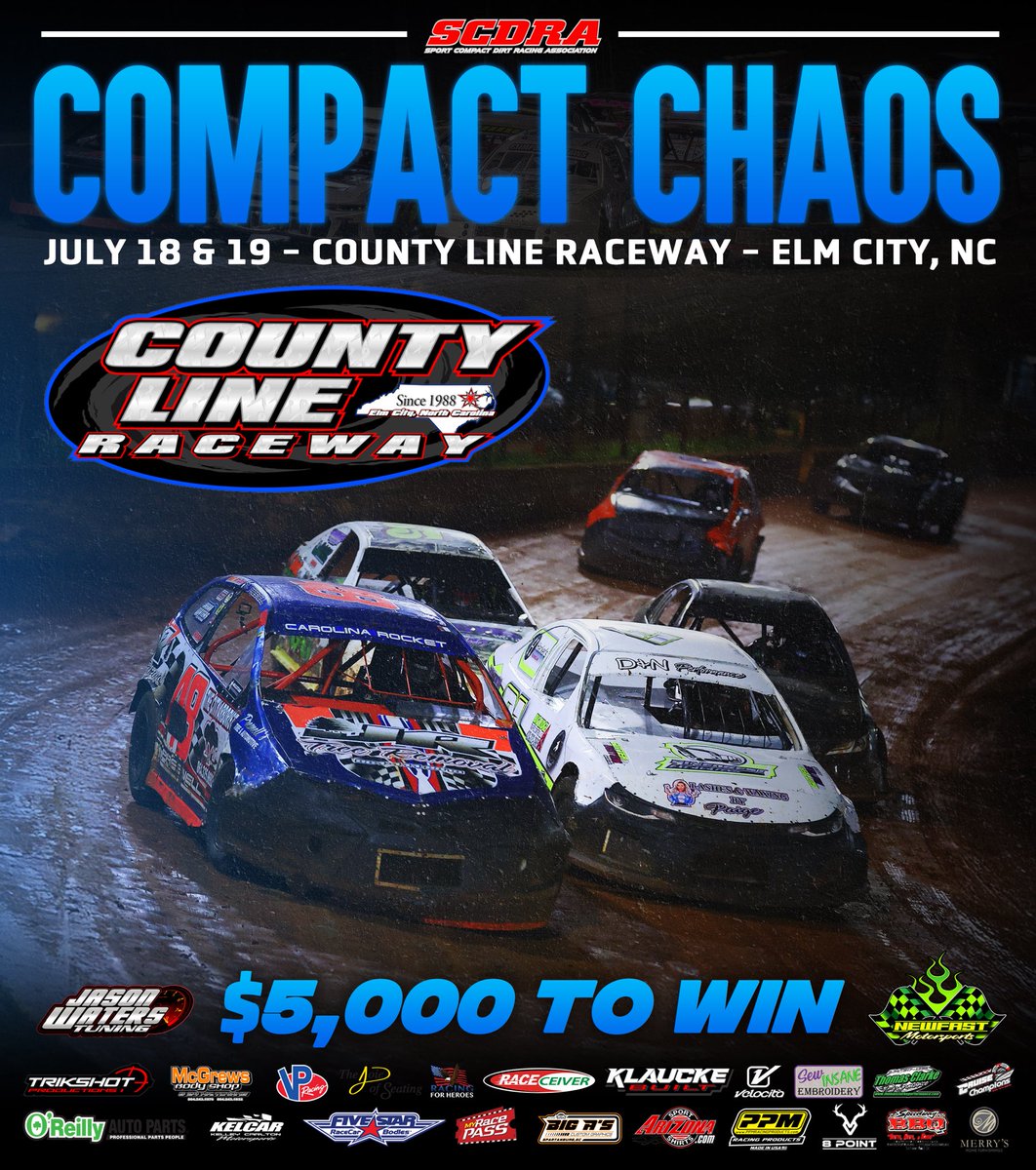 SCDRA (@scdraracing) on Twitter photo <a href="/countylinenc/">County Line Raceway</a> hosts its first ever SCDRA Touring event - the $5000 to win Compact Chaos! July 18 & 19 at the Elm City, NC 3/8ths of a mile banked oval.
CLR hosts a strong weekly contingent of SCDRA Compacts who will look to fend off the travelers of SCDRA and SCDRA Northeast! <a href="/countylinenc/">County Line Raceway</a> hosts its first ever SCDRA Touring event - the $5000 to win Compact Chaos! July 18 & 19 at the Elm City, NC 3/8ths of a mile banked oval.
CLR hosts a strong weekly contingent of SCDRA Compacts who will look to fend off the travelers of SCDRA and SCDRA Northeast!