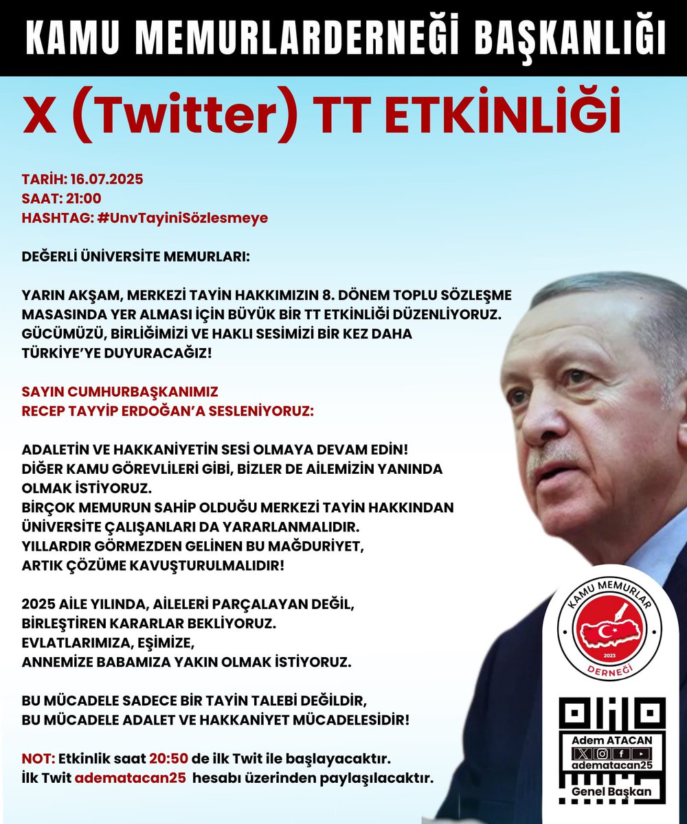 𝓐𝓭𝓮𝓶 𝓐𝓽𝓪𝓬𝓪𝓷 (@adematacan25) on Twitter photo SN. CUMHURBAŞKANIM <a href="/RTErdogan/">Recep Tayyip Erdoğan</a>
BARİ SİZ YAPMAYIN…!
8 YIL OLDU GÖRÜŞEMİYORUZ SİZİNLE..
4-5 YIL ÖNCE İSTANBUL’DA GÖZTEPE ŞEHİR HASTANESİNİN AÇILIŞI SONRASINDA ARACINIZDA AYAK ÜSTÜ GÖRÜŞTÜK VE BİZE SÖZÜNÜZ VARDI…!
ANCAK SİZE ULAŞAMIYORUZ.
ÜNİVERSİTE MEMURLARININ MERKEZİ SN. CUMHURBAŞKANIM <a href="/RTErdogan/">Recep Tayyip Erdoğan</a>
BARİ SİZ YAPMAYIN…!
8 YIL OLDU GÖRÜŞEMİYORUZ SİZİNLE..
4-5 YIL ÖNCE İSTANBUL’DA GÖZTEPE ŞEHİR HASTANESİNİN AÇILIŞI SONRASINDA ARACINIZDA AYAK ÜSTÜ GÖRÜŞTÜK VE BİZE SÖZÜNÜZ VARDI…!
ANCAK SİZE ULAŞAMIYORUZ.
ÜNİVERSİTE MEMURLARININ MERKEZİ