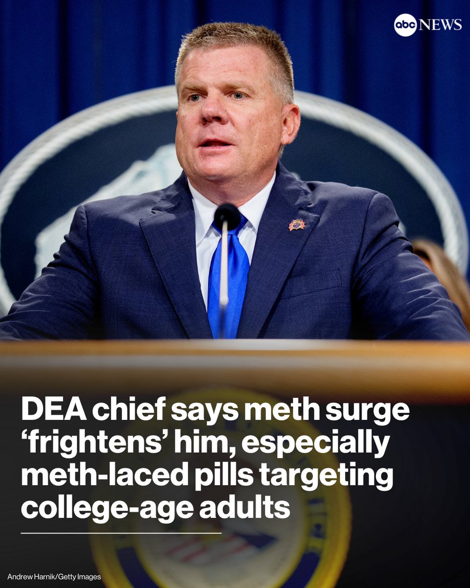 The Drug Enforcement Administration has so far seized about 70,000 pounds of meth this year, already nearly matching the numbers reached in all of 2024, acting DEA administrator Robert Murphy told ABC News' Pierre Thomas in an exclusive interview. abcnews.link/K76Bwn4