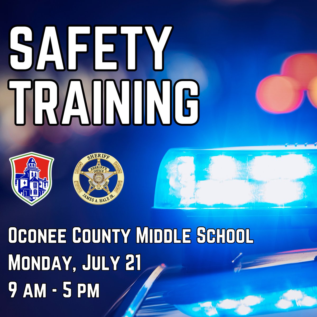 Oconee County Sheriff's Office vehicles will be at Oconee County Middle School throughout the day on Monday for safety training. School safety is a priority and training is key should there ever be an emergency. Please do not be alarmed by their presence on campus. #OconeeFamily