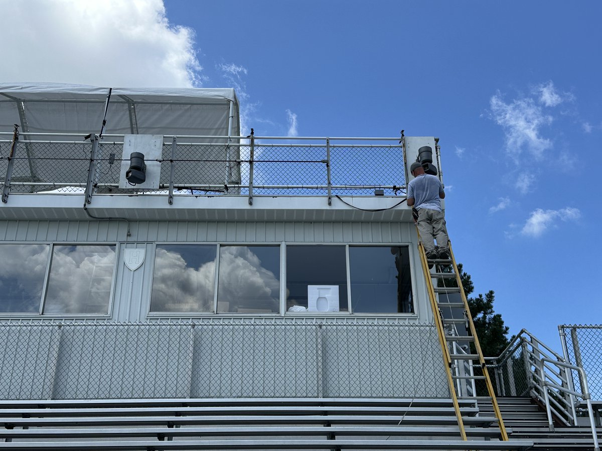 imryh's tweet image. Install day for our new field hockey and rugby outdoor PTZ cameras. Looking forward to additional live and replay angles for all our upcoming broadcasts!!