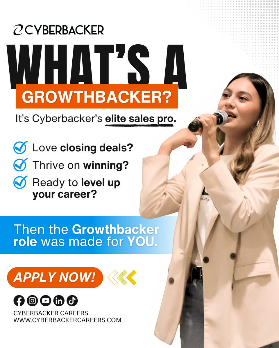 CyberbackerKr's tweet photo. What's a Growthbacker?
It’s Cyberbacker’s elite sales pro: The role built for those who are passionate about:

🎯 Apply now and unlock your next big opportunity:
👉 https://t.co/t9vJyY1uTD https://t.co/t4PfHk6ybX