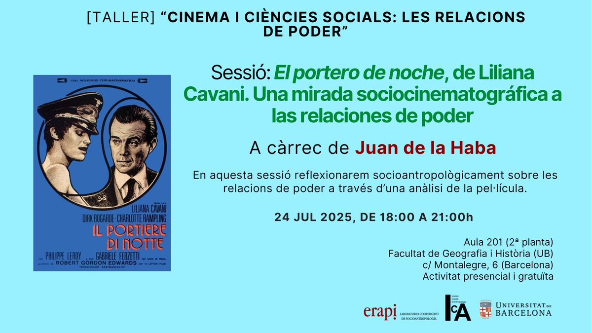 Nuestra próxima sesión en el marco del espacio erapi, en el que conversaremos sobre las relaciones de poder a partir de la película 'El portero de noche', de Liliana Cavani (1974). Animará la sesión Juan de la Haba.