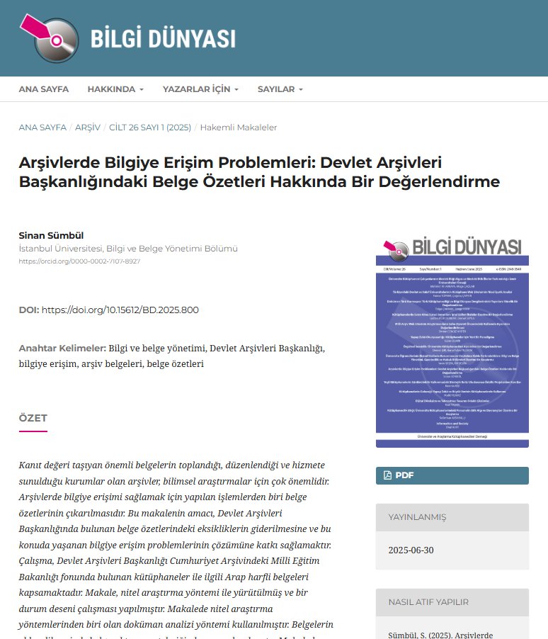 Arşivlerde Bilgiye Erişim Problemleri: Devlet Arşivleri Başkanlığındaki Belge Özetleri Hakkında Bir Değerlendirme yi okumak ister misiniz ?

bd.org.tr/index.php/bd/a…