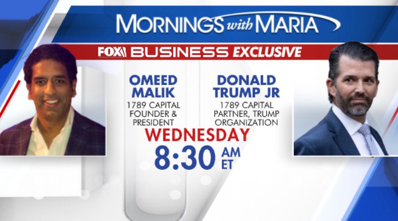 Maria Bartiromo (@mariabartiromo) on Twitter photo Tomorrow join us for a special morning on <a href="/FoxBusiness/">FOX Business</a> <a href="/MorningsMaria/">Mornings with Maria</a> 6-9am et with <a href="/DonaldJTrumpJr/">Donald Trump Jr.</a> & <a href="/RealOmeedMalik/">Omeed Malik</a> 8am ET @nyse Tomorrow join us for a special morning on <a href="/FoxBusiness/">FOX Business</a> <a href="/MorningsMaria/">Mornings with Maria</a> 6-9am et with <a href="/DonaldJTrumpJr/">Donald Trump Jr.</a> & <a href="/RealOmeedMalik/">Omeed Malik</a> 8am ET @nyse